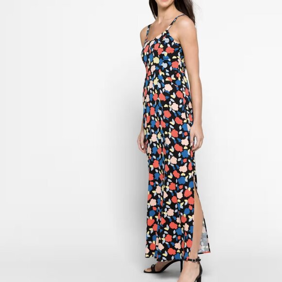 41 Hawthorn L Black Multicolor Abstract Beatriz Clean Maxi Dress with Slit - Picture 3 of 9